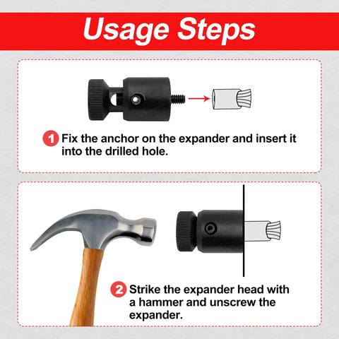 Usage steps for Easy To Use Screw Anchor Expander For Caulking Anchors 1/4 Inch To 20, compatible with 84299 drill part