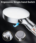 Filtered Shower Head With High Pressure Hard Water Filter, ergonomic switch, water softener beads, anti-clog nozzle design