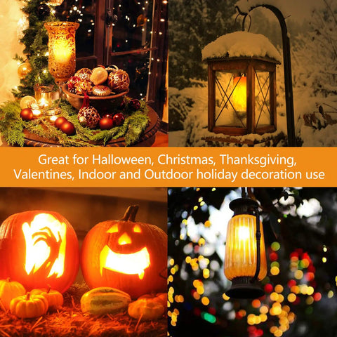 Lit Flame Effect LED Light Bulb With 4 Modes And Gravity Sensor E26 Base Flickering Fire Bulb For Halloween Parties And Home Decor Perfect For Indoor Ambience And Spooky Home Lighting 2 Pack displayed in seasonal decor setting