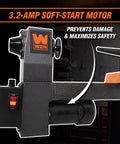 WEN mini benchtop wood lathe, 8-in by 13-in, variable speed, headstock with orange WEN logo.