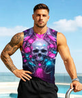 Mens 3D Printed Skull Sleeveless Muscle Tank Top Moisture Wicking And Quick Dry Gym Fit Slay Your Workout Routine Summer Streetwear Vibe Stay Fresh Daily featuring vibrant skull graphic.