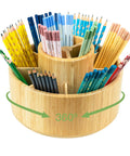 Large Bamboo 360 Degree Rotating Pencil Holder Desk Organizer With 11 Compartments For Pens Markers And Tools Smooth Spin For Easy Access
