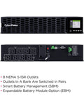High-Density Smart App Online Sinewave UPS System With Double Conversion 1000VA 1000W 8 NEMA 5-15R Outlets 2U Rack/Tower