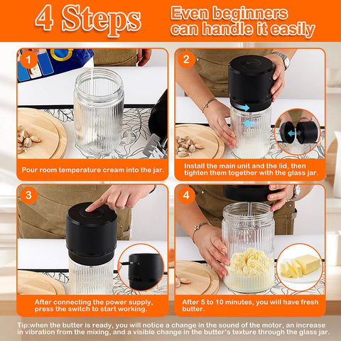 Electric Butter Churn One Touch Butter Maker In Five To Ten Minutes With A 34 Ounce Glass Jar High Speed Brushless Motor