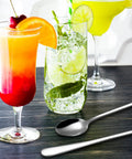 8 Piece 9 Inch Long Handle Stainless Steel Iced Tea Spoons Set For Coffee Ice Cream Soda Milkshakes Cocktails next to drinks