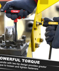 14 Piece Hex Key Set With T Handle Long Arm Allen Wrenches SAE And Metric showing powerful torque on mechanical bolts