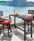 55 Inch Outdoor Bar Table Bar Height Rectangle Narrow Design For Balcony Patio Garden Yard Poolside Black Sturdy Frame