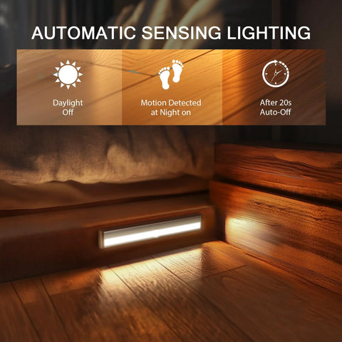 Motion Sensor Closet Night Light 10 LEDs Battery Operated Stick On 3 Pack illuminating floor corner at night