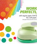 Five Size Circle Punch Set For Paper Crafts And Card Making Including Three Eighths Inch, Five Eighths Inch, One Inch, One And A Half Inch, And Two Inch Circle Punches shown with colored paper and foam