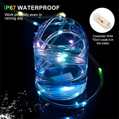 66ft 200 LED Rope Lights Outdoor Waterproof with Remote Control in water to show IP67 waterproof feature