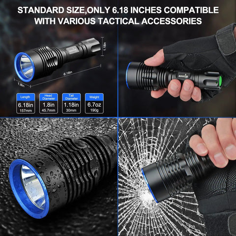 UC20 Green Hunting Light Flashlight Kit With 2000 Lumens And 1586 Yard Reach Green LED Weapon Light size and features display.