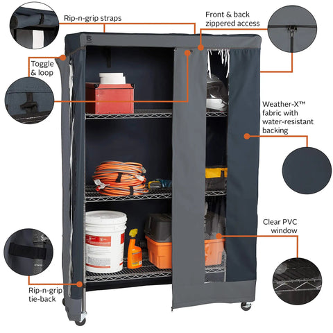 Heavy Duty Garage Shelf Cover With Weather X Fabric, Water-Resistant Backing, Tough-As-Nails Weatherproof Shield 48x18x72