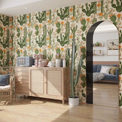 Room with Desert Cactus Wallpaper Peel And Stick Floral Cacti And Succulents Boho Wall Mural For Walls Cabinets Shelves Bathrooms Nurseries
