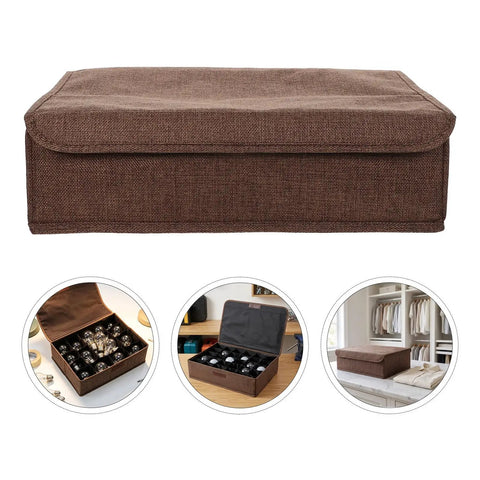 Foldable Dustproof Bulb Storage Box With Dividers For Christmas Lights And Ornaments Sturdy PP Base Space Saving All In One Organizer For Craft Supplies And Office Storage, brown fabric box