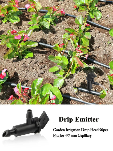 90 Piece Flag Dripper Kit For Garden Irrigation In Three Colors And Three Sizes With 1 GPH 2 GPH And 4 GPH Emitters installed
