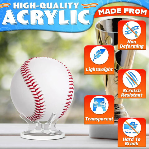 Clear Baseball Holder Stand 1.96 Inch Acrylic Display Stand with baseball on desk highlighting product features