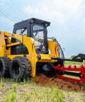 Universal Skid Steer Trencher Attachment 59 Inch Trenching Depth for Clay Sand and Rocky Soil at work, attached to Bobcat skid steer