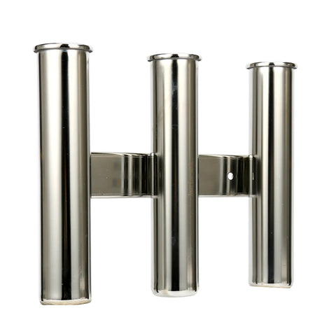 316 Stainless Steel Triple Tube Fishing Rod Rack, Wall Or Side Mount Rod Holder Bracket with three vertical tubes.