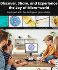 10.1 Inch LCD Digital Microscope For Soldering And Coin Inspection With 1080P Video And 12MP Photos, IPS Display, Wide Field Of View, Macro Magnification, Easy USB HD Output, Dope Tool For Electronics Tinkerers, 10.1-inch IPS display on metal stand, viewed with biological slides