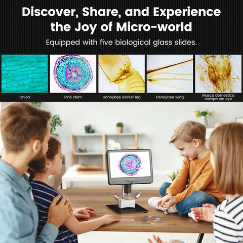 10.1 Inch LCD Digital Microscope For Soldering And Coin Inspection With 1080P Video And 12MP Photos, IPS Display, Wide Field Of View, Macro Magnification, Easy USB HD Output, Dope Tool For Electronics Tinkerers, 10.1-inch IPS display on metal stand, viewed with biological slides