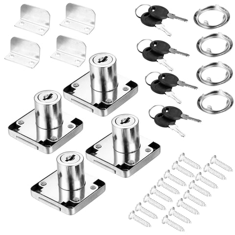 Heavy Duty Cabinet Drawer Locks With Keys Four Pack Snug And Secure Three Quarter Inch Cylinder Fit For Home Storage, galvanized steel locks with keys.