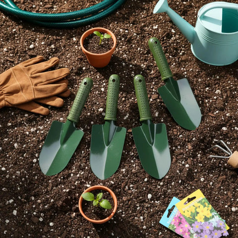 12 Piece Garden Shovel And Trowel Set With Metal Blades And Plastic Handles Grippy Anti Slip Garden Hand Tools on soil