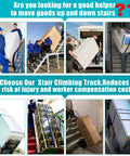 Heavy Duty Electric Stair Climber Dolly Cart with Motorized Motor, 880 Lb Capacity Folding Hand Truck transporting a refrigerator upstairs.