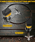 Killer Torque Cordless Compact Router With Brushless Motor Churning Out 30000 Rpm For Flawless Edge Trimming And Precise Routing Tasks Bare Tool demonstrating circular and edge trimming on wooden surface.