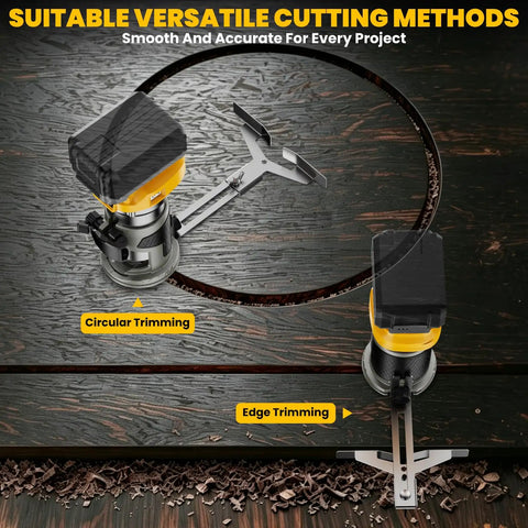 Killer Torque Cordless Compact Router With Brushless Motor Churning Out 30000 Rpm For Flawless Edge Trimming And Precise Routing Tasks Bare Tool demonstrating circular and edge trimming on wooden surface.