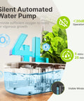 Indoor Hydroponic Garden System Kit With 12 Pods And 20W LED Grow Light, visible 4L water tank and quiet automated pump.