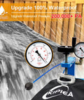 Waterproof Patio Chaise Lounge Chair Cover demonstrating 100% waterproof capability under pressure with gauges, Kipiea brand.