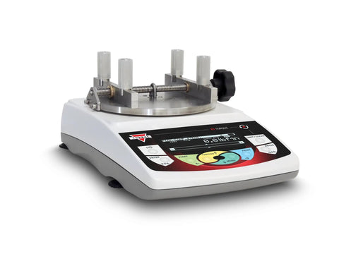 Cap Torque Gauge With NIST Traceable Certificate 100 Lbf Inch And 0.1 Lbf Inch High Res Clockwise And Counter Clockwise Testing Built In Wireless Data Capture USB RS232 MicroSD Seven Inch Diameter Sample 1000 Hz Readouts, 7 in clamp fixture