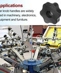 Black star knob handles, 4 pcs, 48mm head with M10 female thread on an industrial clamping machine