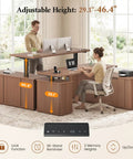 Hustle Ready L Shaped Electric Standing Desk Height Adjustable Executive Table With Walnut Finish, 29.1 to 46.4 inches.