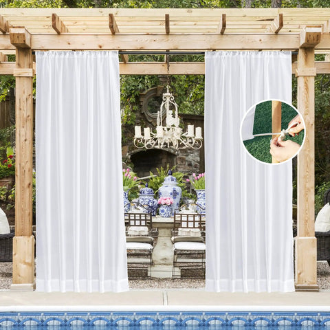 Outdoor Sheer White Weighted Curtains With Rod Pocket And Back Tab, 120 Inch Length, 2 Panels, Light Filtering Mosquito Netting
