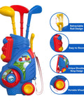 Toddler Golf Set With Upgraded Clubs And Shoulder Strap Carrier For Indoor Outdoor Play, Safe Durable Plastic Toys For Boys And Girls Ages 1 2 3 4, Perfect Gift For Little Golfers Who Love Mini Golf Action featuring vibrant colors, retractable rods, and portable wheels.
