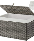 Large Handwoven Foldable Storage Basket Metal Frame Real Deal with Lid and Grippy Handles Cotton Lined Bin for Bedroom Laundry Gray open view