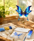 Butterfly Wind Chime Craft Kit In Blue Acrylic Base With Upright Metal Wire, No-Brainer Beginner-Friendly Sand Art Set For Easy Pattern Building And Color Blending, Create Unique Home Decor Or Gift, blue butterfly chime kit with sand