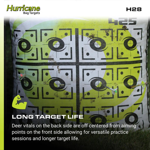 Two Sided Archery Bag Target Built For 425 FPS Practice With Bright High Visibility Aiming Points And Off Center Deer Vitals On Back