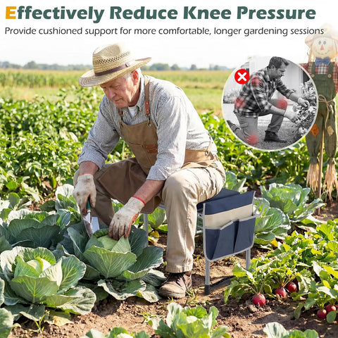 Man using Foldable Garden Kneeler And Seat With Two In One Design For Comfortable Weeding And Raised Bed Work Detachable EVA Foam Pad 350 Lbs