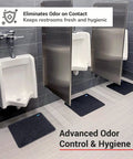 Disposable Urinal Mats With Time Monitor And Non Slip Adhesive For Charcoal Case Of 6 In USA in use in public restroom.