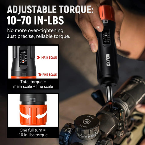 All-In-One 46-Piece Torque Screwdriver Kit With 1/4 Inch Drive, Adjustable 10-70 In-Lbs, Includes 40 S2 Bits And 5 CR-V Nut Drivers, Portable Case For Electronics, Bike, DIY And Repair, Orange used on bike scope adjustment