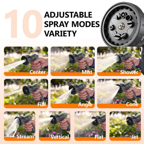 Retractable Garden Hose Reel With One Half Inch By One Hundred Feet Built Tough Heavy Duty Wall Mounted 10 Function Sprayer Nozzle modes