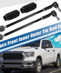 Six Piece Front Inner And Outer Tie Rod End Kit For Dodge Ram 1500 2006 2012 5 Lug Models Steering Linkage Replacement Drag Link OE ES80574 EV800098 Direct Fit, black
