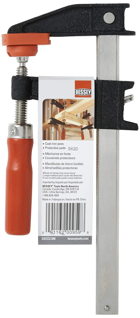 Heavy Duty 6 Inch Clutch Style Bar Clamp Built Different To Deliver 600 Lb Clamping Force For Woodworking And Carpentry with ergonomic handle.