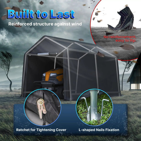 8x14 Ft Steel Peak Roof Portable Garage Shelter Carport for Motorcycle or Bike with wind resistance features
