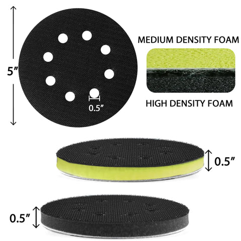 Five Inch Orbital Sander Foam Pad Set Four Pack With Eight Hole Interface Pad Hook And Loop Soft Disc Pads Cushion Sponge For Cars Boats Wood Metal Furniture Pro Grade Vibration Dampening And Durable Waterproof Adhesive