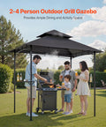 Grill Gazebo 8x5 Ft Outdoor BBQ Shelter with double tier roof and powder coated steel frame, perfect for backyard cookouts.