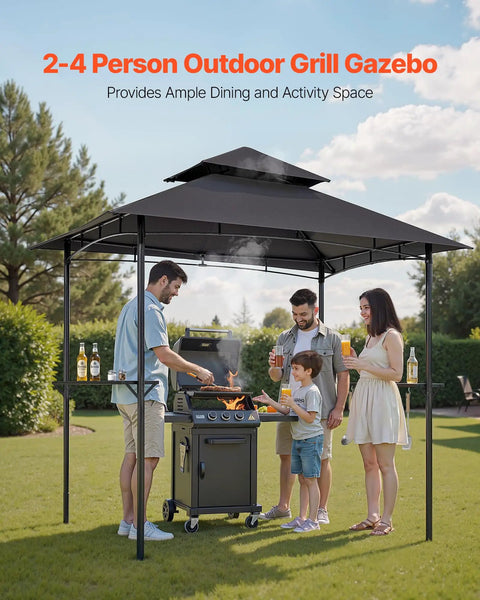 Grill Gazebo 8x5 Ft Outdoor BBQ Shelter with double tier roof and powder coated steel frame, perfect for backyard cookouts.
