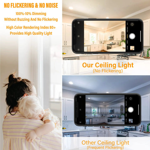 Comparison of LED 6 Inch Recessed Gimbal Downlight Kit With Junction Box, 360 Degree Adjustable, 25 Degree Directional Beam, in kitchen